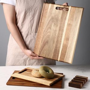 Planche à découper en bois d'acacia, planche à découper rectangulaire en bois avec poignée pour la cuisine - Product Image 1