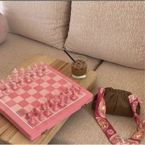 Premium Pink Wooden Folding <b>Chess</b> <b>Board</b> Set Travel Portable Magnetic <b>Chess</b> <b>Game</b> Aesthetic Custom Logo Luxury Leather <b>Chess</b> Set - Product Image 1