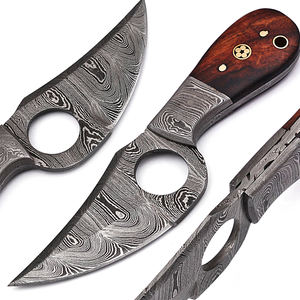 Cuchillo de caza para exteriores de acero de Damasco con espiga completa y mango de madera, para desollar ciervos, con orificio para el dedo, personalizable OEM - Product Image 6