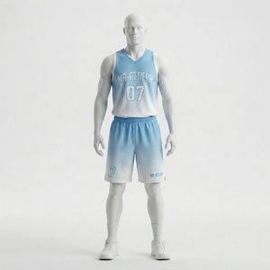 Ensemble short et maillot de basket personnalisé bleu clair et blanc, dégradé ombré, uniforme d'équipe, vêtements de sport respirants en mesh, sublimation - Product Image 1