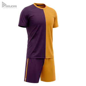 Tenue de football personnalisée OEM sublimée, maillot de foot bicolore à blocs de couleur, sans manches, unisexe, avec short assorti, respirant et à séchage rapide - Product Image 2