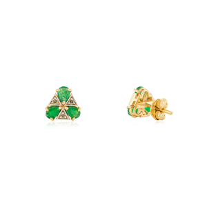 Explora la Colección Artesanal de Aretes Triangulares de Oro Amarillo Sólido de 14K con Esmeraldas Naturales y Diamantes, Joyería Minimalista - Product Image 5