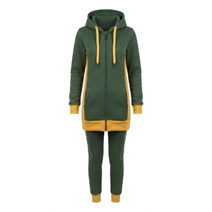 Ensemble 2 pièces pour femme 2026 : Sweat à capuche zippé color block vert et jaune, long sweat en polaire pour femme. - Product Image 1