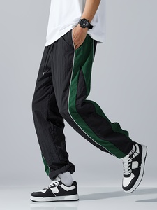 Pantalon décontracté d'hiver pour homme, noir et vert, à rayures latérales, coupe droite, taille mi-haute, en polyester respirant de poids moyen - Product Image 3