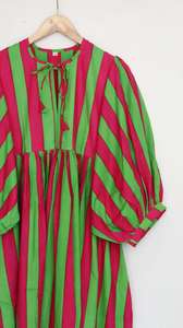 Vestido midi de algodón con estampado a mano a rayas |   Estilo Bohemio - Product Image 4