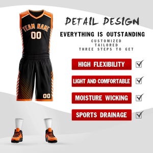 Ensemble de maillots de basket-ball personnalisés noir et orange, sublimés, avec nom et numéro d'équipe, en mesh respirant, unisexe, adulte, toutes saisons - Product Image 4