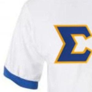 Custom Sigma Gamma Rho Lettered Ringer <b>Shirt</b> <b>White</b> <b>Women</b> Greek Sorority <b>Short</b> <b>Sleeve</b> Crew Neck Contrast Trim Casual Cotton - Product Image 5