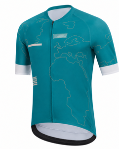 Maillot de Ciclismo de Manga Corta para Hombre, Color Verde Azulado con Estampado de Mapa, Transpirable, con Cierre Frontal, Diseño Deportivo, para Verano - Product Image 1
