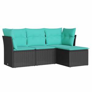 Black Poly Rattan Garden <b>Sofa</b> <b>Set</b> 70.5 X 46.1 X 27.2 Inches Outdoor Furniture Waterproof Cushions - Product Image 2