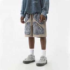 Shorts de sport mi-élastiques 100 % coton pour hommes, brodés, style vintage délavé, séchage rapide, coupe ample, décontracté - Product Image 3