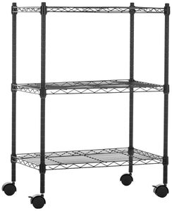 Basics 3 Tier Heavy Duty Storage Rack with Wheels | <b>Adjustable</b> Metal <b>Shelving</b> <b>Unit</b> Floor Mount (Black) - Product Image 4