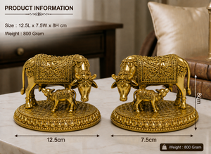 Pure Brass Cow Calf Pair Idol Art <b>Gold</b>-Plated Handmade Traditional Temple Decor Spiritual Gift for Housewarming - Product Image 3