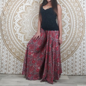 Pantalon Korba 100% soie, coupe régulière, taille élastique, taille haute, hiver, décontracté, imprimé floral rouge - Product Image 2