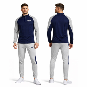 ชุดเซ็ตฮู้ดดี้สีกรมท่าและกางเกงจ็อกเกอร์สีเทาสำหรับผู้ชาย รุ่นคัสตอม 2026 ชุดลำลองแบบสวมใส่สบาย เสื้อสเวตเชิ้ตและกางเกงขายาว รับสกรีนโลโก้ ชุดกีฬาแบบ OEM - Product Image 2