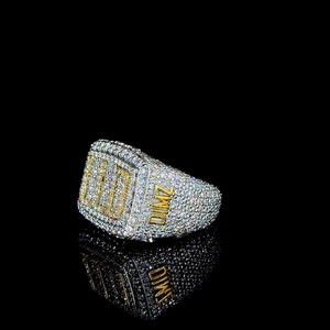 Silver Moissanite Diamond <b>Ring</b> <b>Iced</b> Out Hip Hop Cluster Statement <b>Ring</b> Accent Luxury Mens Jewelry - Product Image 3