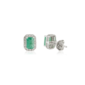 Minimal Simple Design 925 <b>Sterling</b> <b>Silver</b> 100% Genuine Emerald & Diamond Cluster <b>Stud</b> Earrings For Women's - Product Image 5