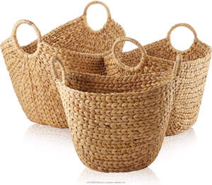 Paniers de bateau multifonctionnels exclusifs JF avec poignées, en jacinthe d'eau naturelle tressée, organisateurs de rangement pour couvertures - Product Image 1