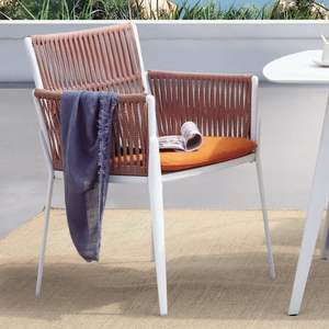 <b>Orange</b> Rope Woven Outdoor <b>Armchair</b> with White Aluminum Frame Stylish Patio Furniture - Product Image 2
