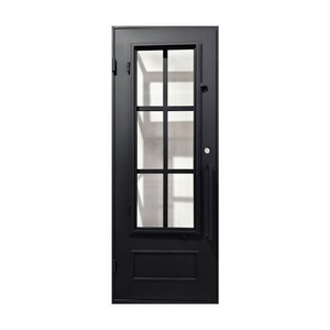 Puerta de entrada de hierro forjado a mano con paneles de vidrio, con un diseño exquisito y fácil montaje; adecuada para uso en exteriores. - Product Image 2