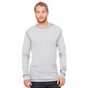 Pull à col rond en polaire thermique isolant gris clair pour homme, coupe régulière, décontracté - Product Image 1