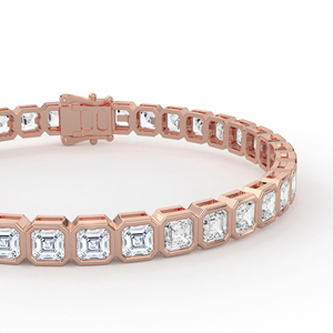 Bracelet tennis moderne en or 14kt 18kt avec diamants taille émeraude et sertissage clos, maillons à coupe architecturale - Product Image 3