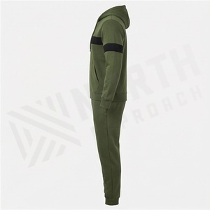 Ensemble de survêtement décontracté pour homme, vert olive, à capuche, fermeture éclair intégrale, avec poches latérales, en coton respirant, idéal pour l'automne - Product Image 3