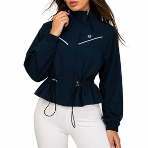 Trendy Black Women Cropped Windbreaker <b>Jacket</b> Adjustable Waist <b>Lightweight</b> Activewear Zip Up Training Top OEM ODM <b>jacket</b> for men - Product Image 3