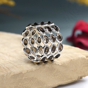Natural Smoky Quartz Oval <b>Eternity</b> Band <b>Ring</b> 925 Sterling <b>Silver</b> Triple Stackable Band Handmade Fine Jewelry for Women Wholesale - Product Image 5