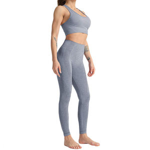 Ensembles de yoga et fitness 2 pièces pour femmes grandes tailles, prix de gros abordable, mode décontractée d'été, taille haute élastique, col en U, respirant - Product Image 1