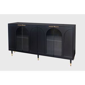 Mobiletto con 4 Ante in Vetro, Credenza in Legno Laccato Nero, Buffet Contenitore per Soggiorno - Product Image 6