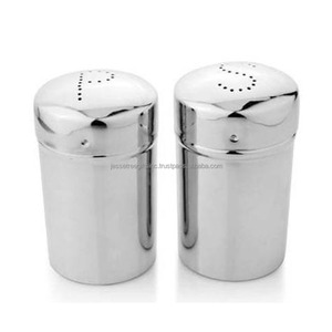Salière et poivrière en forme de cylindre en tôle d'acier inoxydable avec finition polonaise miroir excellente qualité pour le stockage - Product Image 1