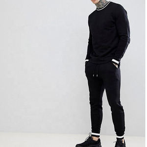 Men Black Sweatshirt Tracksuit <b>Set</b> Crew Neck Pullover <b>Jogger</b> Pants Two Piece Casual Sportswear Slim Fit <b>Matching</b> Outfit - Product Image 1