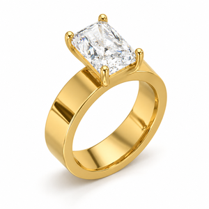 Anillo de compromiso clásico de oro amarillo de 14K con diamante cultivado en laboratorio, corte radiante solitario de 3.0 quilates, banda ancha, joyería OEM personalizada - Product Image 1