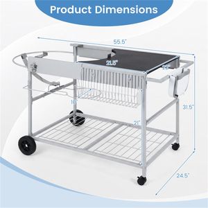 Carrello BBQ in Metallo per Esterni per Griglie a Carbone da 18-22 Pollici con Supporto per Coperchio e Ripiano Portaoggetti - Product Image 5