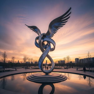 Escultura Circular Abstracta de Acero Inoxidable Personalizada, Adorno Decorativo Pulido para Exteriores, Ciudad, Inmobiliario - Product Image 4