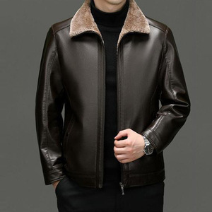Blouson Bomber Homme en Cuir PU Coupe Slim Col Rabattu Doublure en Fausse Fourrure Imperméable Fermeture Simple Boutonnage Style Urbain - Product Image 5