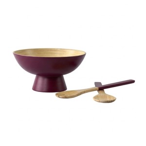 Handmade Spun Bamboo <b>Serving</b> Bowl Set with Spoon and Fork Kitchenware Bamboo Salad Bowls Food Fruit made in Vietnam - Product Image 1