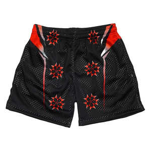 Shorts de basketball tendance pour hommes en maille respirante, décontractés, élastiques, avec logo personnalisé imprimé, en tissu tricoté, style urbain, vente en gros - Product Image 1