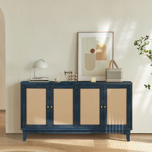 Premium Handcrafted Grain Panel Accent <b>Storage</b> Cabinet with 4 Rattan Doors Modern Living Room <b>Sideboard</b> Buffer Cabinet - Product Image 2