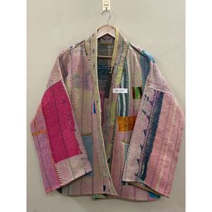 Handmade 100% Cotton Patchwork kantha <b>Kimono</b> <b>Jacket</b> Full Sleeve Shawl Collar Eco-Friendly Women's Wear <b>jacket</b> - Product Image 3