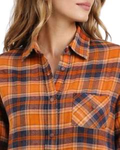 เสื้อเชิ้ตผ้าสักหลาดลายสก็อตสีส้มไล่เฉดแบบสั่งทำสำหรับผู้หญิง แขนยาว ติดกระดุม ลำลอง ผ้าคอตตอนผสม เหมาะสำหรับฤดูใบไม้ร่วงและฤดูหนาว - Product Image 5