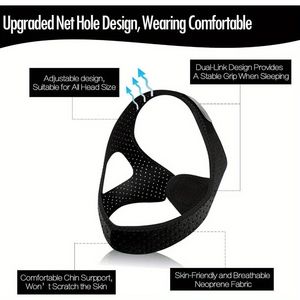 สายรัดคางปรับระดับได้ ระบายอากาศได้ดี สีดำ ผลิตภัณฑ์ป้องกันการนอนกรน - Product Image 3