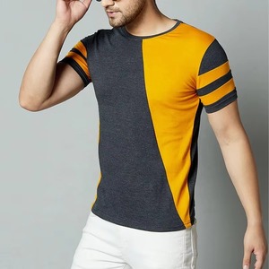 Men's Color Blocked O-Neck Short Sleeve <b>T</b>-<b>Shirt</b> Regular Fit Casual Knitted Solid Design White <b>Orange</b> Navy Blue - Product Image 6