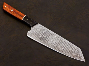 Couteau de cuisine professionnel japonais Bunka en acier Damas forgé à la main, lame aiguisée de 8 pouces, ambidextre, manche en bois et corne, tendance du moment - Product Image 4