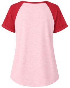 T-shirt personnalisé pour femme, rose clair et rouge, à manches courtes, col Henley, haut à manches raglan, en coton doux, coupe décontractée, tee-shirt d'été respirant - Product Image 2
