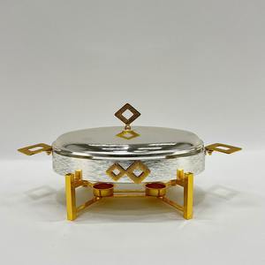 Plat de service de luxe en verre avec support en acier inoxydable pour buffet, chauffe-plats rond ou ovale avec support doré ou argenté pour hôtel - Product Image 3