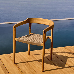 Scandinavian Teak Wood <b>Garden</b> Chair With Woven Seat Tapered Legs Outdoor Furniture Durable Wood Frame - Vape - Product Image 5