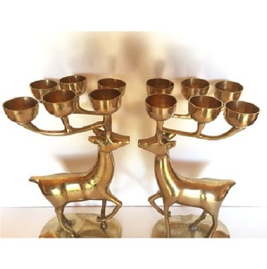 Ensemble de 6 bougeoirs en laiton doré faits à la main de style européen, motif renne, artisanat traditionnel, décoration de Noël pour la maison - Product Image 1