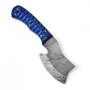 Hache de poche miniature en acier Damas, fabriquée à la main, avec manche en bois bleu, artisanale, pour le camping et la chasse - Product Image 2
