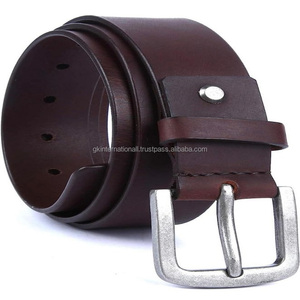 Cinturón informal de cuero marrón de moda para hombre con diseño personalizado de alta calidad con hebilla de latón con acabado plateado antiguo ajustable - Product Image 2